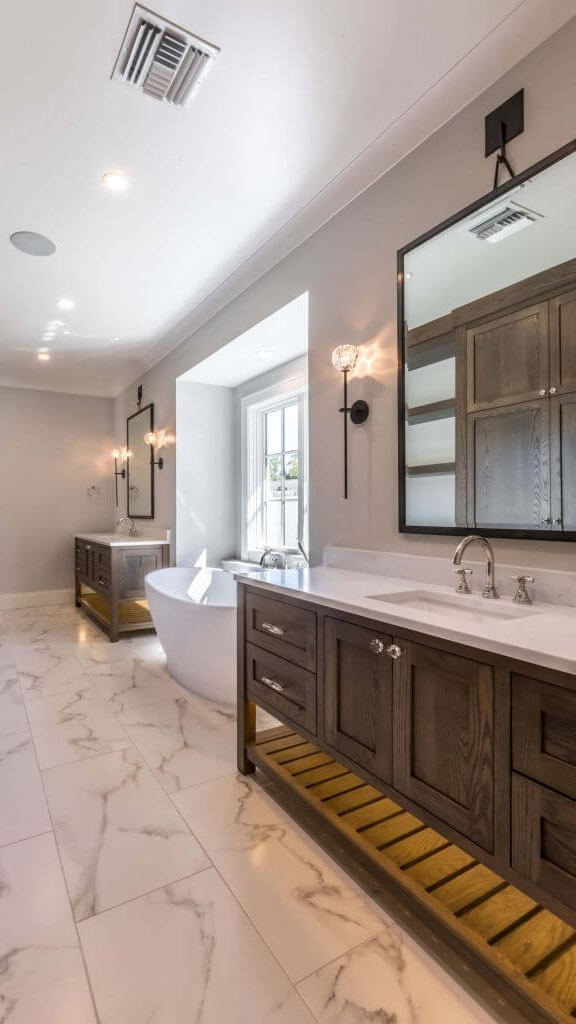French Eclectic Design in Winter Park - master bath with freestanding tub