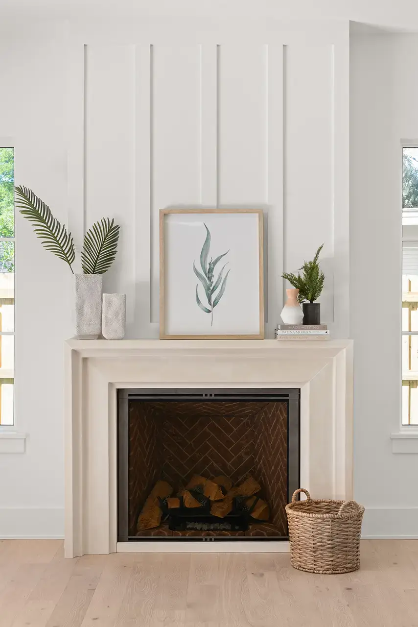 Island Transitional Home - Fireplace
